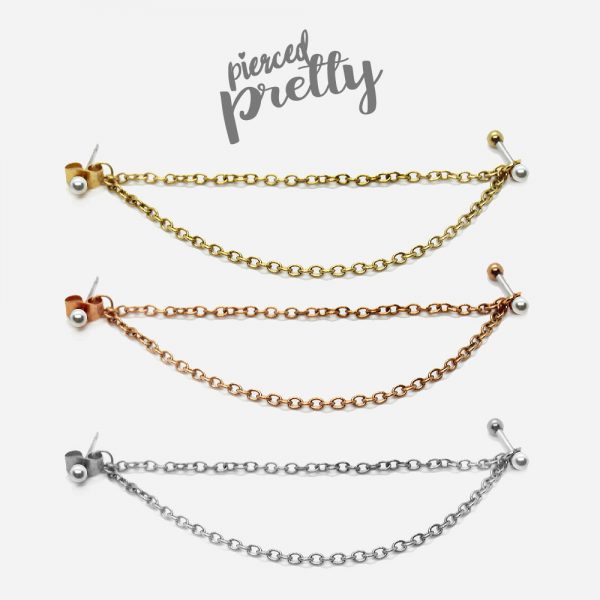 16g 20g Pearl helix to lobe chain earring, dangle chain earring, helix earring, ear cartilage piercing chain jewelry, 316l surgical steel - Image 2