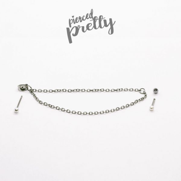16g 20g Pearl helix to lobe chain earring, dangle chain earring, helix earring, ear cartilage piercing chain jewelry, 316l surgical steel - Image 6