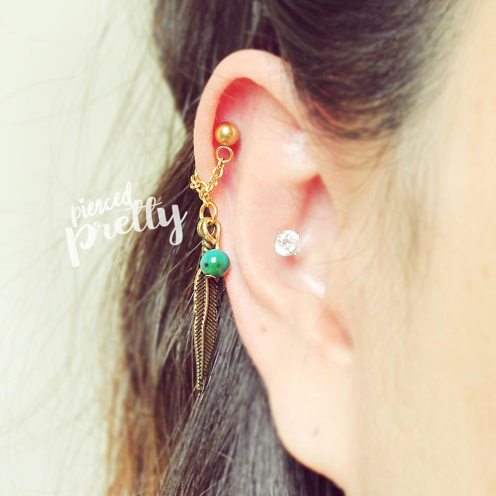 Beaded Ear Cuff Cartilage Hoop Earrings - Gold Plated