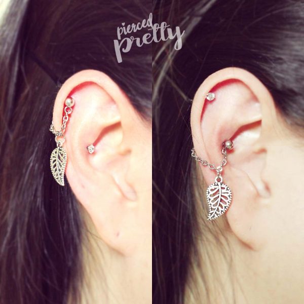 16g 20g Leaf conch chain earring, conch hoop earring, helix earring, ear cartilage chain dangle earring jewelry, 304 Stainless Steel, Sold individually