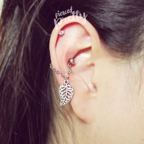 16g 20g Leaf conch chain earring, conch hoop earring, helix earring, ear cartilage chain dangle earring jewelry, 304 Stainless Steel, Sold individually - Image 2