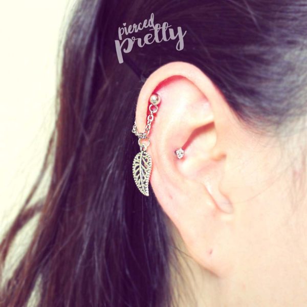 16g 20g Leaf conch chain earring, conch hoop earring, helix earring, ear cartilage chain dangle earring jewelry, 304 Stainless Steel, Sold individually - Image 3