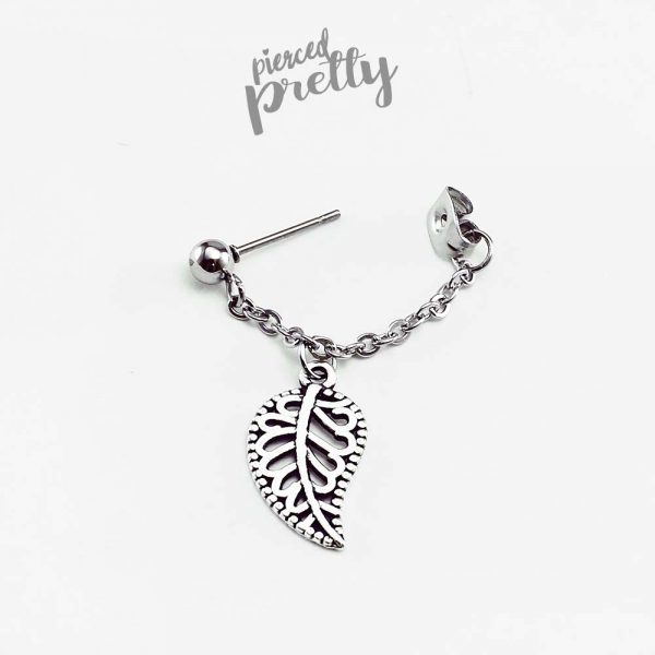 16g 20g Leaf conch chain earring, conch hoop earring, helix earring, ear cartilage chain dangle earring jewelry, 304 Stainless Steel, Sold individually - Image 8