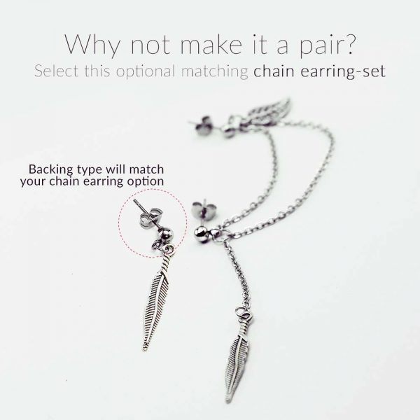 Leaf & Feather helix to lobe double chain earring, 20g dangle chain earring, helix earring, ear cartilage piercing chain jewelry - Image 5