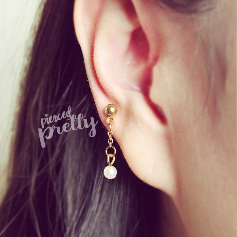 Wing helix to lobe double chain hoop earring, 18g ear cartilage