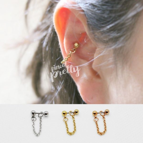 16g Conch chain earring, Rose gold conch hoop earring, helix earring, ear cartilage chain dangle earring jewelry, 316l Surgical steel, Sold individually