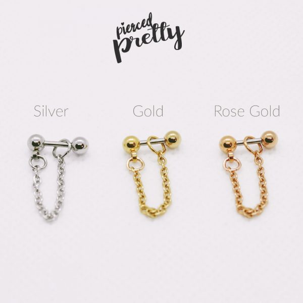 16g Conch chain earring, Rose gold conch hoop earring, helix earring, ear cartilage chain dangle earring jewelry, 316l Surgical steel, Sold individually - Image 2