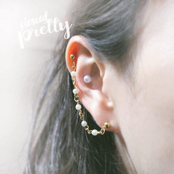 Pearl helix to lobe chain earring, Ear cartilage two hole chain jewelry, 304 / 316l Stainless Steel, Sold individually - Image 5