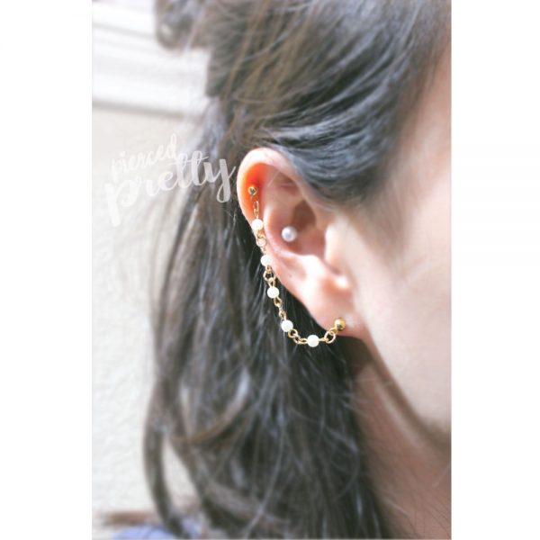 Pearl helix to lobe chain earring, Ear cartilage two hole chain jewelry, 304 / 316l Stainless Steel, Sold individually - Image 6