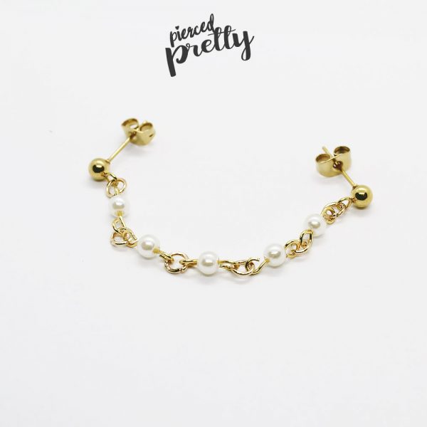 Pearl helix to lobe chain earring, Ear cartilage two hole chain jewelry, 304 / 316l Stainless Steel, Sold individually - Image 3