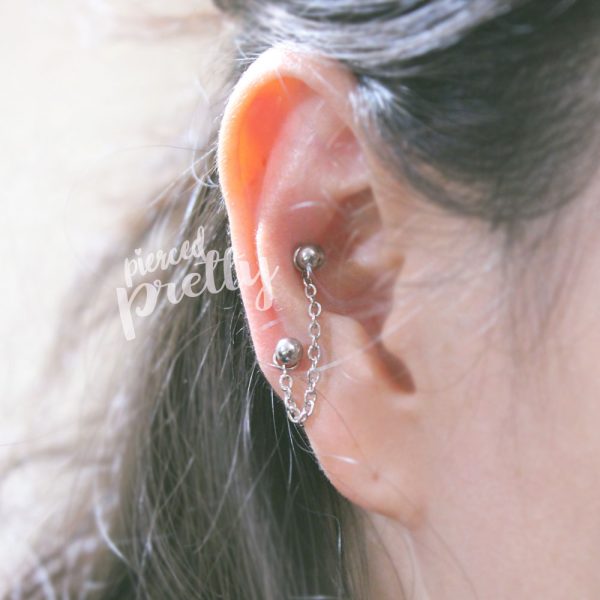 16g 14g Two hole helix to lobe chain earring, Conch ear cartilage chain jewelry, 316l Stainless Steel, Sold individually - Image 2