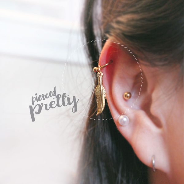 16g Feather horseshoe ring, Rose gold helix hoop earring, Helix earring, Ear cartilage jewelry, 316l Surgical steel, Sold individually