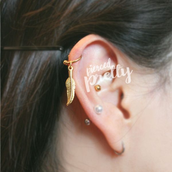 16g Feather horseshoe ring, Rose gold helix hoop earring, Helix earring, Ear cartilage jewelry, 316l Surgical steel, Sold individually - Image 4