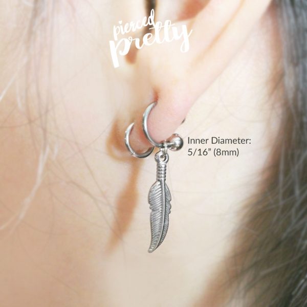 16g Feather horseshoe ring, Rose gold helix hoop earring, Helix earring, Ear cartilage jewelry, 316l Surgical steel, Sold individually - Image 5