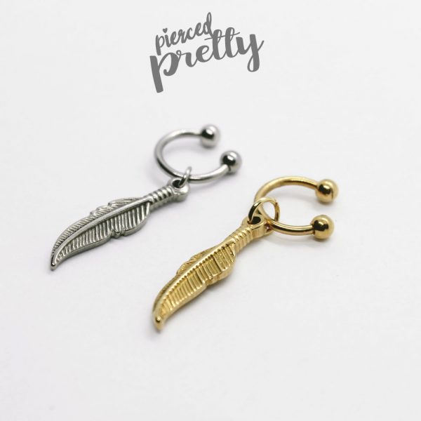 16g Feather horseshoe ring, Rose gold helix hoop earring, Helix earring, Ear cartilage jewelry, 316l Surgical steel, Sold individually - Image 3