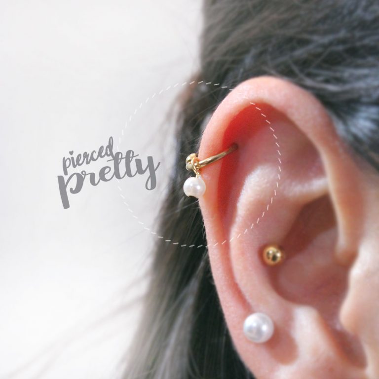 16g Pearl horseshoe ring, Rose gold helix hoop earring, Helix earring