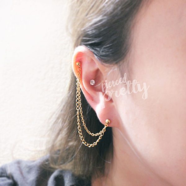 20g 16g helix to lobe chain earring, Rose gold chain earring, helix chain earring, Ear cartilage piercing chain jewelry, 304 / 316l stainless steel/ set optional - Image 7