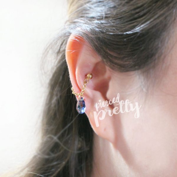 Handmade 20g 16g Teardrop crystal conch chain earring, conch hoop earring, helix earring, ear cartilage chain dangle earring jewelry, 1pc - Image 10
