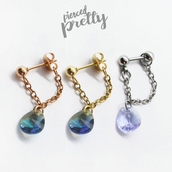 Handmade 20g 16g Teardrop crystal conch chain earring, conch hoop earring, helix earring, ear cartilage chain dangle earring jewelry, 1pc - Image 2