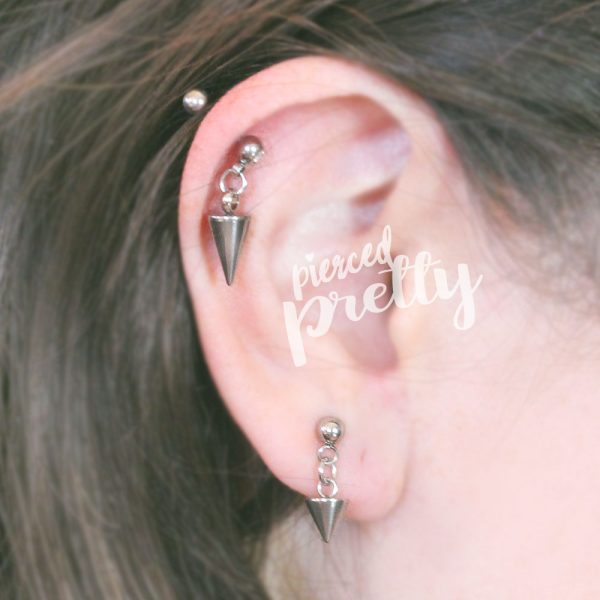 20g, 16g Kpop style cone dangle tragus labret earring, Tragus ear stud labret, 316l surgical steel, Men cartilage earring tragus helix / labret bar(optional), Sold as piece