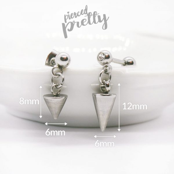 20g, 16g Kpop style cone dangle tragus labret earring, Tragus ear stud labret, 316l surgical steel, Men cartilage earring tragus helix / labret bar(optional), Sold as piece - Image 3