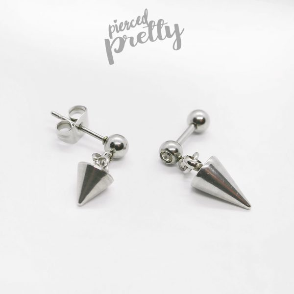 20g, 16g Kpop style cone dangle tragus labret earring, Tragus ear stud labret, 316l surgical steel, Men cartilage earring tragus helix / labret bar(optional), Sold as piece - Image 2