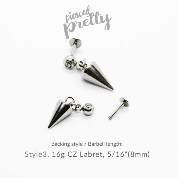 20g, 16g Kpop style cone dangle tragus labret earring, Tragus ear stud labret, 316l surgical steel, Men cartilage earring tragus helix / labret bar(optional), Sold as piece - Image 5