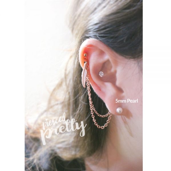 20g 16g Helix to lobe feather & Pearl chain earring, helix double chain earring, ear cartilage chain jewelry, 304 / 316l Stainless Steel - Image 8