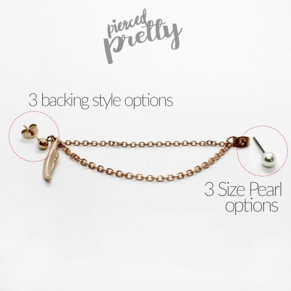 20g 16g Helix to lobe feather & Pearl chain earring, helix double chain earring, ear cartilage chain jewelry, 304 / 316l Stainless Steel - Image 3