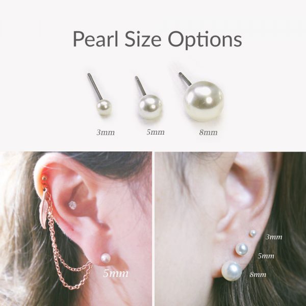 20g 16g Helix to lobe feather & Pearl chain earring, helix double chain earring, ear cartilage chain jewelry, 304 / 316l Stainless Steel - Image 5