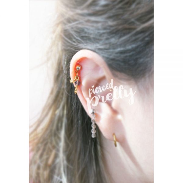 16g Crystal helix double chain earring, Rose gold helix hoop earring, helix earring, ear cartilage chain dangle earring jewelry, 316l Surgical steel, Sold individually - Image 8