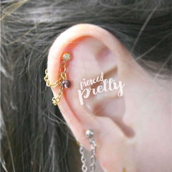 16g Crystal helix double chain earring, Rose gold helix hoop earring, helix earring, ear cartilage chain dangle earring jewelry, 316l Surgical steel, Sold individually - Image 7