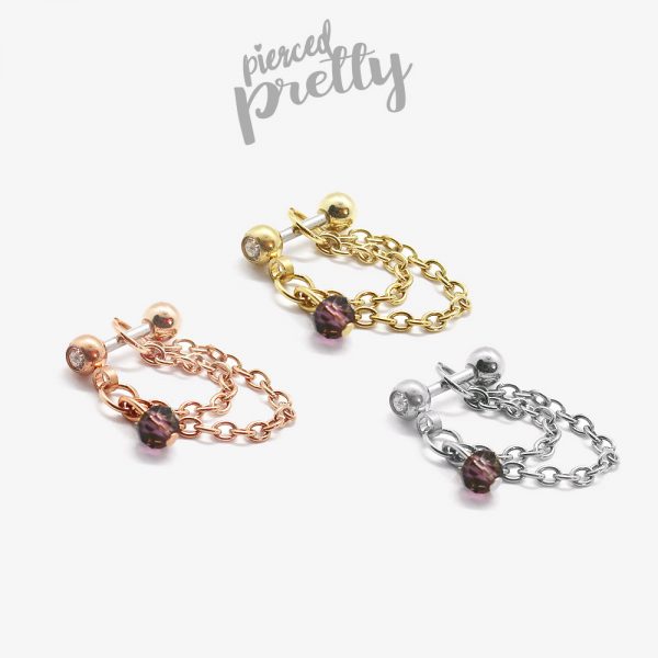 16g Crystal helix double chain earring, Rose gold helix hoop earring, helix earring, ear cartilage chain dangle earring jewelry, 316l Surgical steel, Sold individually - Image 2