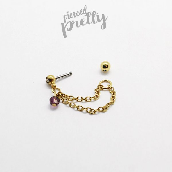 16g Crystal helix double chain earring, Rose gold helix hoop earring, helix earring, ear cartilage chain dangle earring jewelry, 316l Surgical steel, Sold individually - Image 5