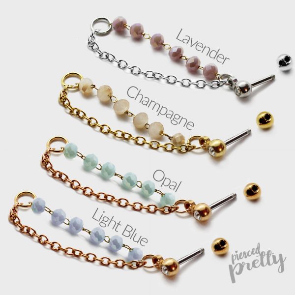 Handmade 20g 16g Opal crystal conch double chain earring, conch hoop earring, helix earring, ear cartilage chain dangle earring jewelry, 316l surgical steel, Sold individually - Image 2