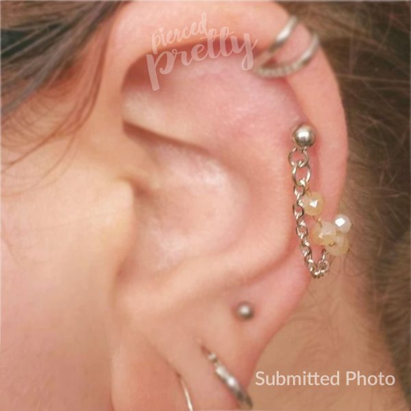 Handmade 20g 16g Opal crystal conch double chain earring, conch hoop earring, helix earring, ear cartilage chain dangle earring jewelry, 316l surgical steel, Sold individually - Image 9
