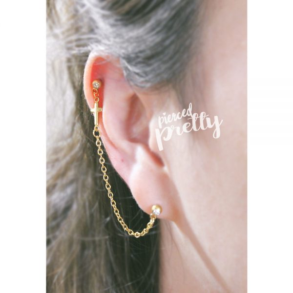 20g 16g Cross helix to lobe chain earring, Helix chain earring, Ear cartilage piercing chain jewelry, 304 / 316l stainless steel, 1pc - Image 7