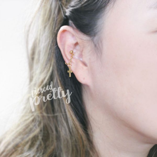 20g 16g Cross dangle chain earring, Conch chain hoop, Ear cartilage helix conch lobe chain jewelry, 304 / 316l Stainless Steel, Sold as piece - Image 5