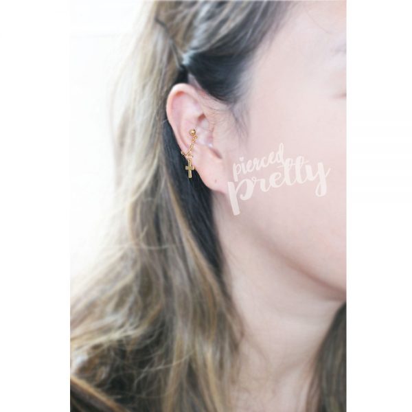 20g 16g Cross dangle chain earring, Conch chain hoop, Ear cartilage helix conch lobe chain jewelry, 304 / 316l Stainless Steel, Sold as piece - Image 6