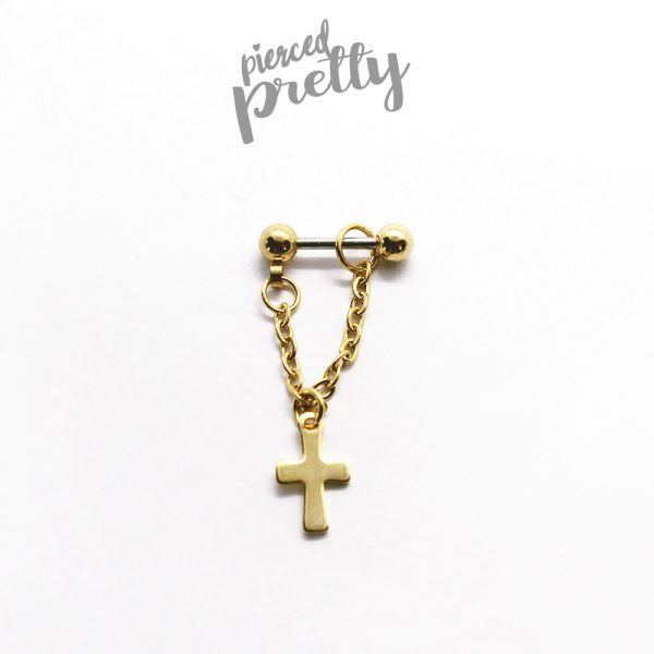 20g 16g Cross dangle chain earring, Conch chain hoop, Ear cartilage helix conch lobe chain jewelry, 304 / 316l Stainless Steel, Sold as piece - Image 7