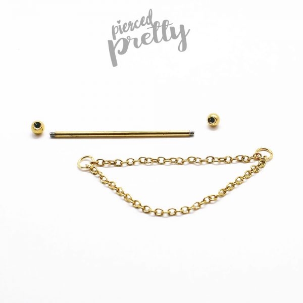 14g 1&1/2"(38mm) double chain industrial earring, 316l surgical steel, 16g 2bars gold rosegold industrial piercing, 1pc - Image 7