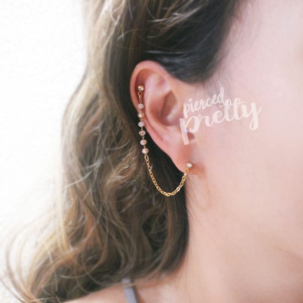 20g 16g Opal crystal helix to lobe double chain earring, Two holes chain ear stud, 304 / 316l stainless steel - Image 9