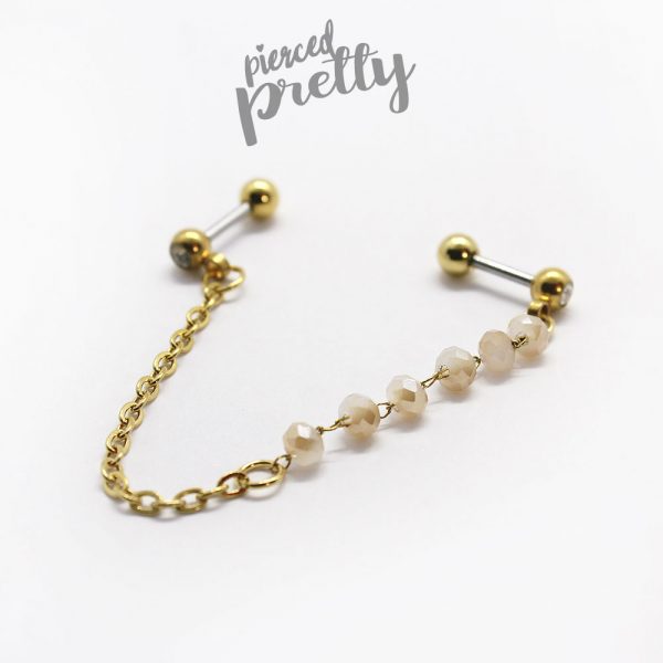 20g 16g Opal crystal helix to lobe double chain earring, Two holes chain ear stud, 304 / 316l stainless steel - Image 8