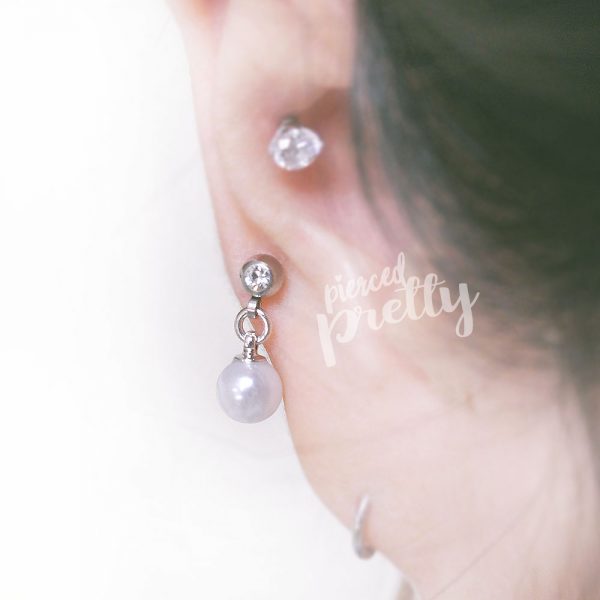 20g, 16g Pearl dangle cartilage ear stud, Tragus ear stud labret, 316l surgical steel, Cartilage earring tragus helix, Labret bar(optional), 1pc