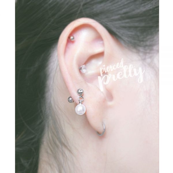 20g, 16g Pearl dangle cartilage ear stud, Tragus ear stud labret, 316l surgical steel, Cartilage earring tragus helix, Labret bar(optional), 1pc - Image 6
