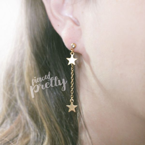 16g 20g Star dangle chain earrings, 316l / 304 Stainless steel, Long chain dangle earrings