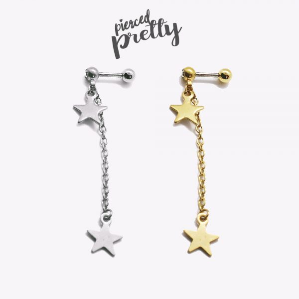 16g 20g Star dangle chain earrings, 316l / 304 Stainless steel, Long chain dangle earrings - Image 2