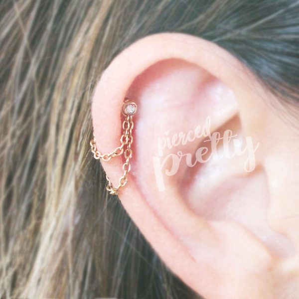 20g, 16g Dainty thin double chain helix ear hoop Flat back chain cartilage earring 316l surgical steel Rose gold conch, labret bar, 1pc - Image 8