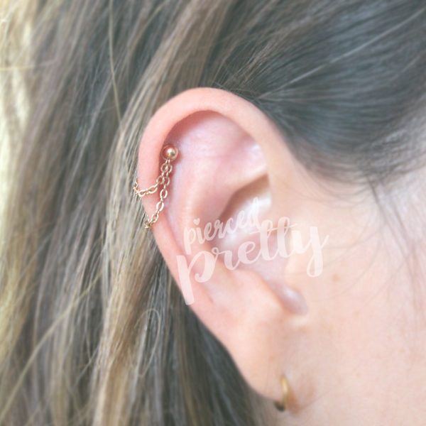 20g, 16g Dainty thin double chain helix ear hoop Flat back chain cartilage earring 316l surgical steel Rose gold conch, labret bar, 1pc - Image 2