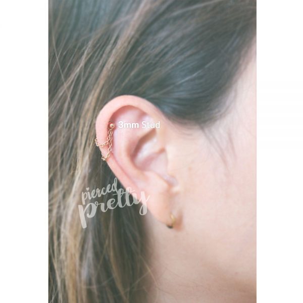 20g, 16g Dainty thin double chain helix ear hoop Flat back chain cartilage earring 316l surgical steel Rose gold conch, labret bar, 1pc - Image 6
